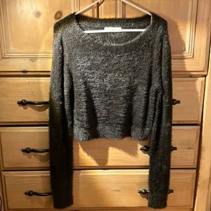 Fuzzy Crop Pullover, Espresso, M